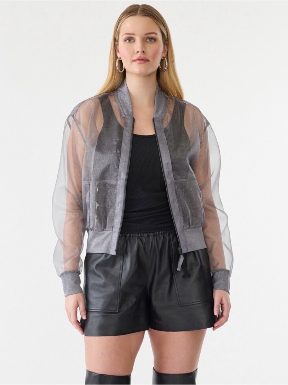 NWT - METALLIC SHEER BOMBER JACKET - GSTQ - Silver - 2X